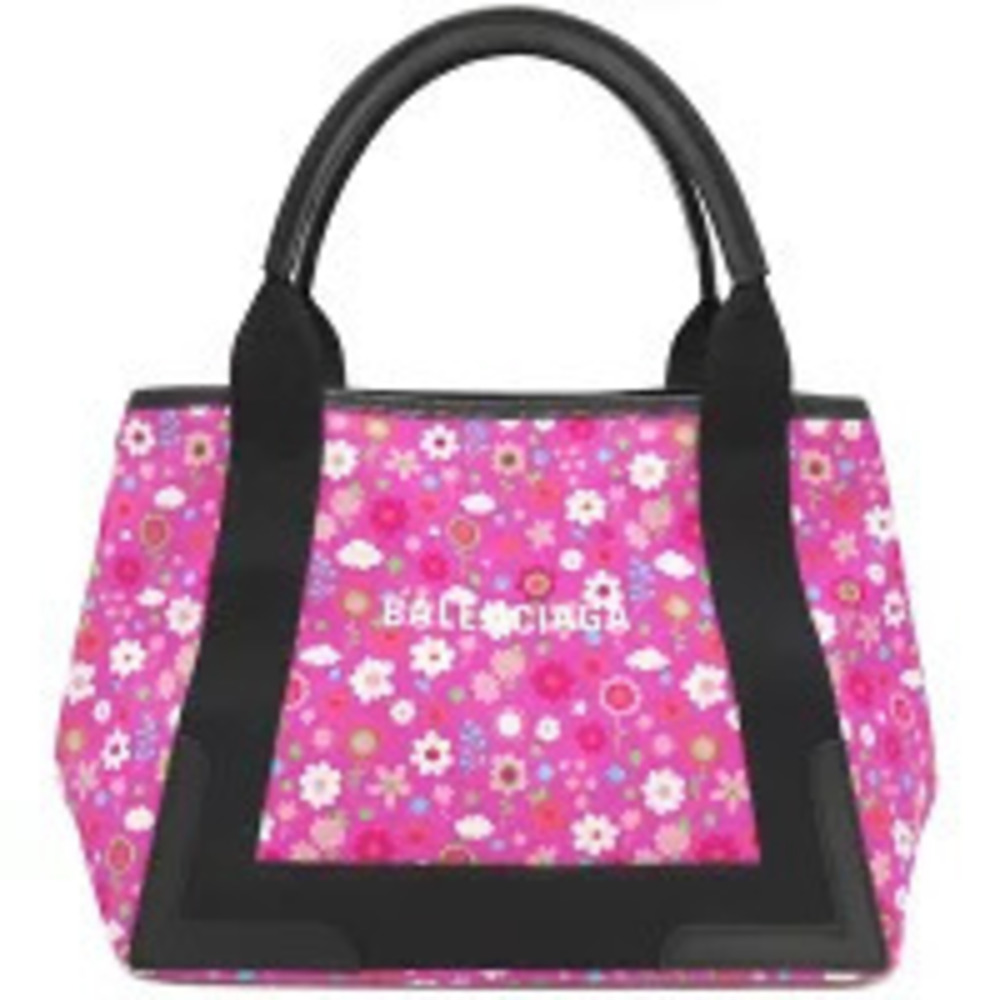 Balenciaga tote bag Navy Blue cabas canvas leather pink black Floral Flower